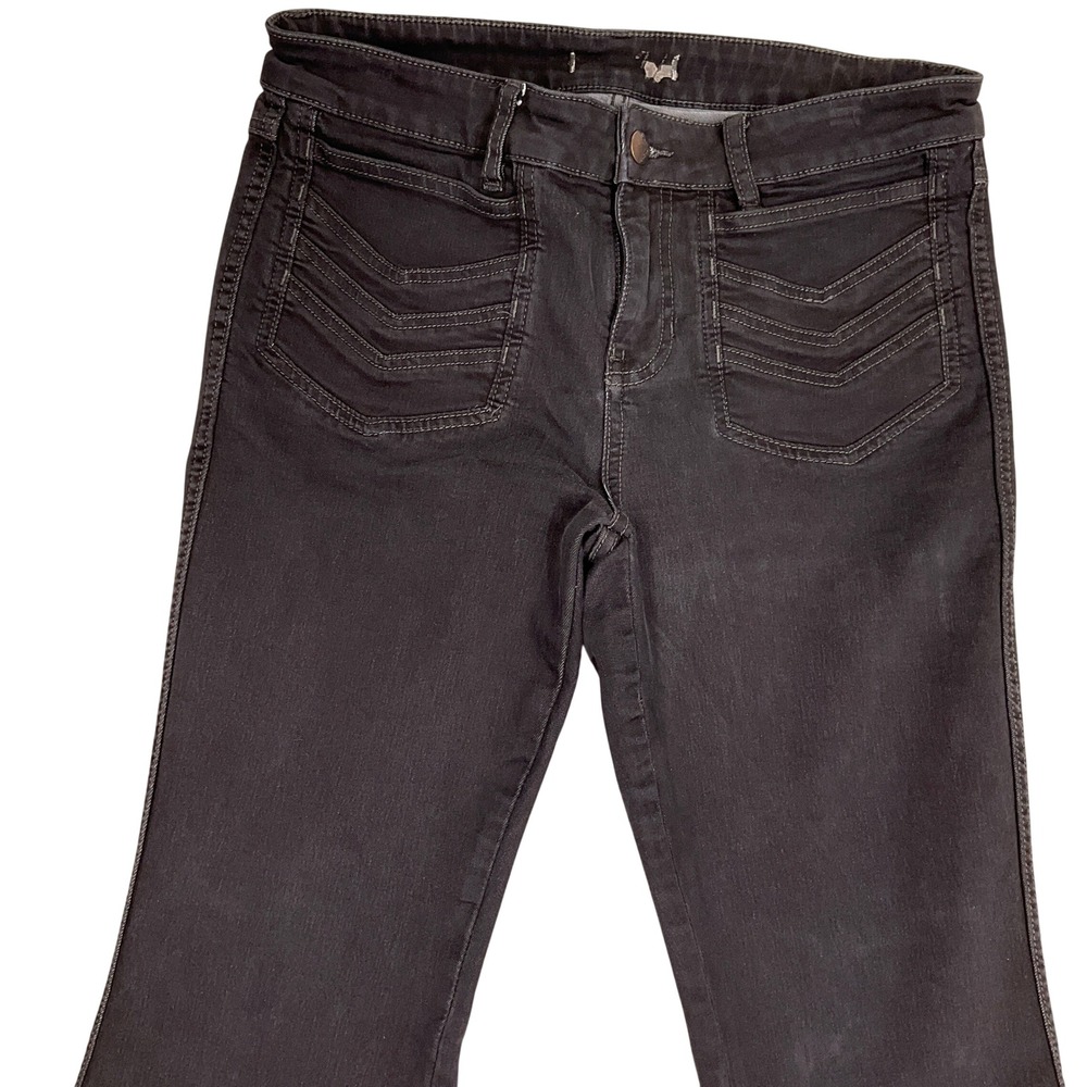 Free People Jeans Women 32W 31.5L Black Flare Chevron Stitch 70s Penny Lane VTG - Picture 2 of 12